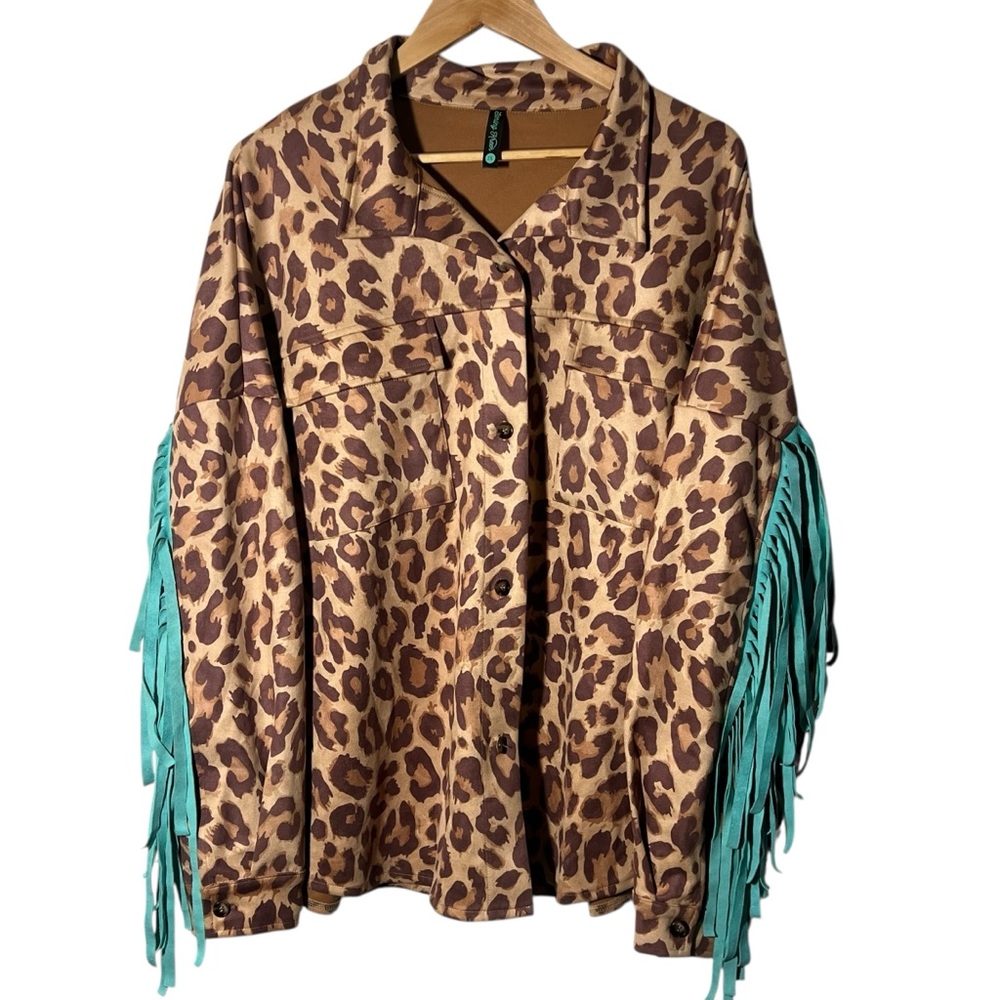 Sterling Creek Women’s 2X Western Cowboy Teal Fringe Top Jacket Shirt Shacket